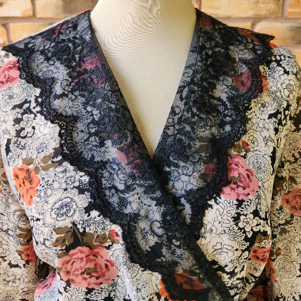 Vintage Judy Knapp Floral Wrap Skirt Set Black Lace Cottagecore Regencycore - Picture 2 of 12